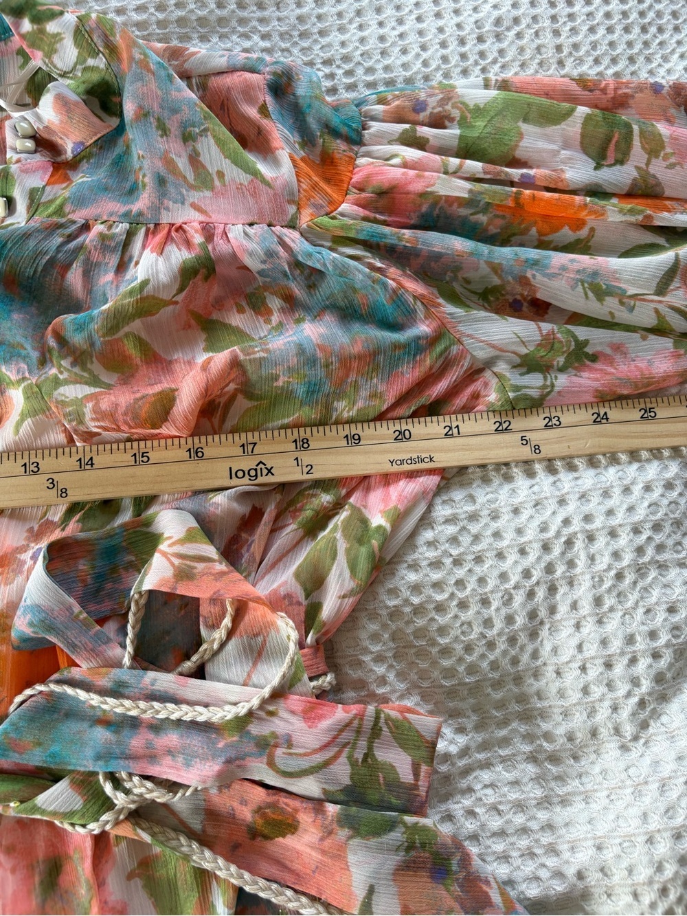 NWT Taylor Floral Tiered Chiffon Mini Dress Long Slv Sz 14 - Pink & Orange - Picture 9 of 16